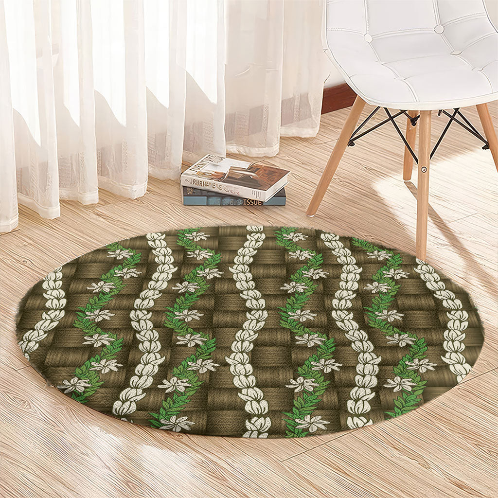Pikake Maile Tiare Lei Round Carpet Natural Lauhala Pattern
