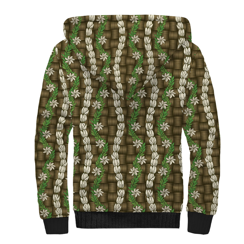 Pikake Maile Tiare Lei Sherpa Hoodie Natural Lauhala Pattern LT01 - Polynesian Pride