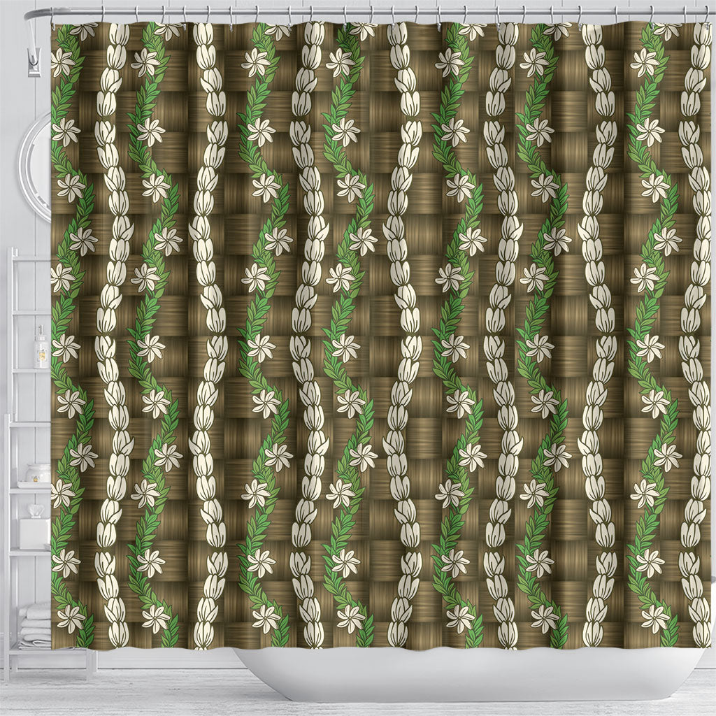 Pikake Maile Tiare Lei Shower Curtain Natural Lauhala Pattern