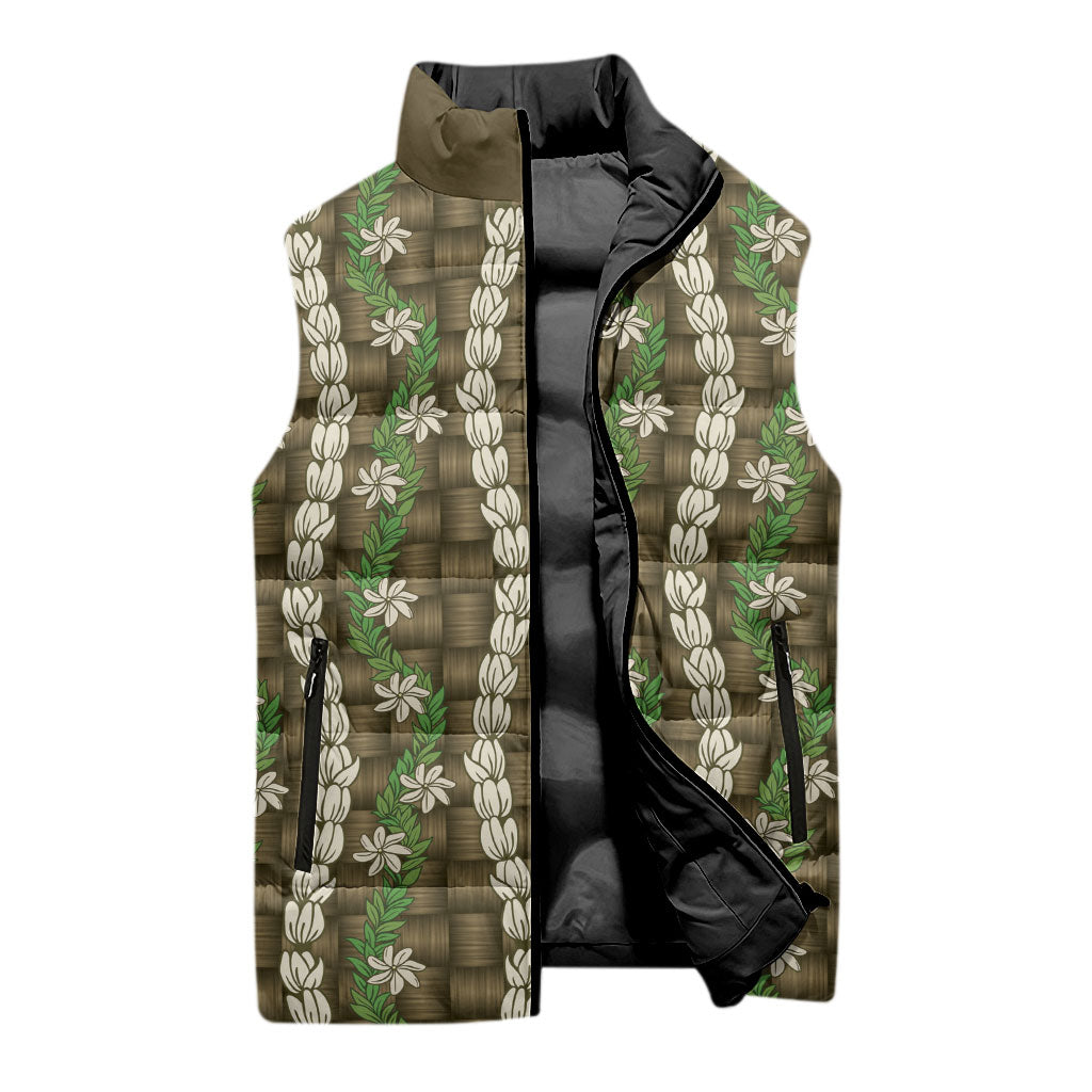 Pikake Maile Tiare Lei Sleeveless Puffer Jacket Natural Lauhala Pattern