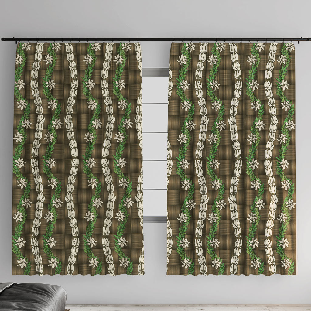 Pikake Maile Tiare Lei Window Curtain Natural Lauhala Pattern LT01 With Hooks Brown - Polynesian Pride