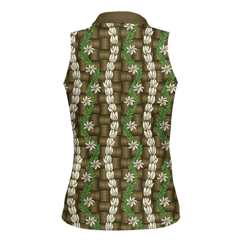 Pikake Maile Tiare Lei Women Sleeveless Polo Shirt Natural Lauhala Pattern LT01 - Polynesian Pride