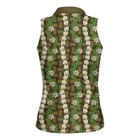 Pikake Maile Tiare Lei Women Sleeveless Polo Shirt Natural Lauhala Pattern LT01 - Polynesian Pride