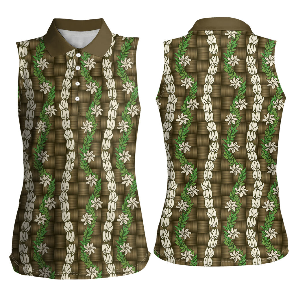 Pikake Maile Tiare Lei Women Sleeveless Polo Shirt Natural Lauhala Pattern LT01 - Polynesian Pride