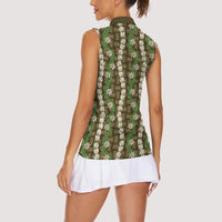Pikake Maile Tiare Lei Women Sleeveless Polo Shirt Natural Lauhala Pattern LT01 - Polynesian Pride