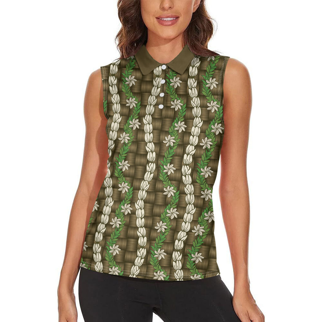 Pikake Maile Tiare Lei Women Sleeveless Polo Shirt Natural Lauhala Pattern LT01 - Polynesian Pride