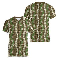 Pikake Maile Tiare Lei Women V-Neck T-Shirt Natural Lauhala Pattern