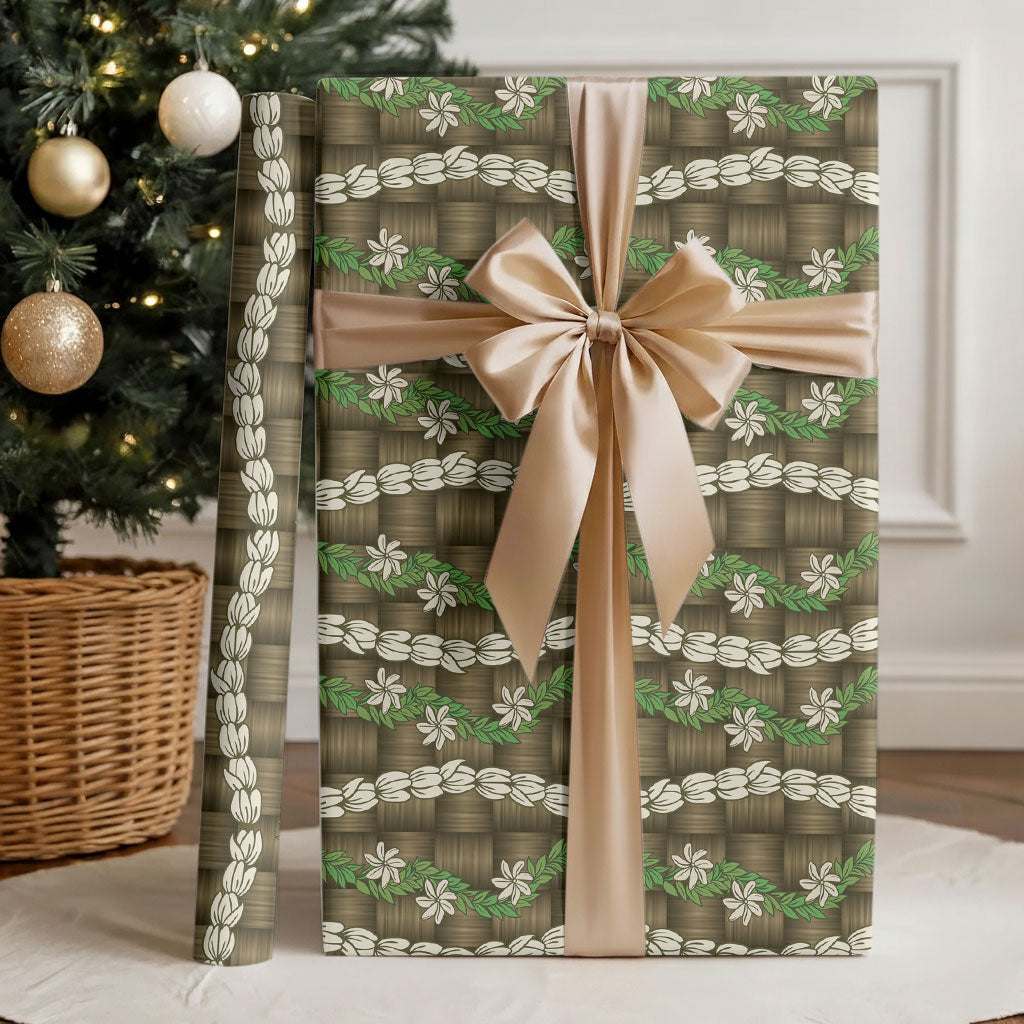 Pikake Maile Tiare Lei Wrapping Paper Natural Lauhala Pattern