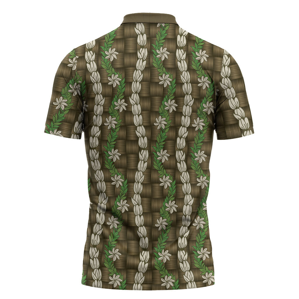 Pikake Maile Tiare Lei Zipper Polo Shirt Natural Lauhala Pattern LT01 - Polynesian Pride