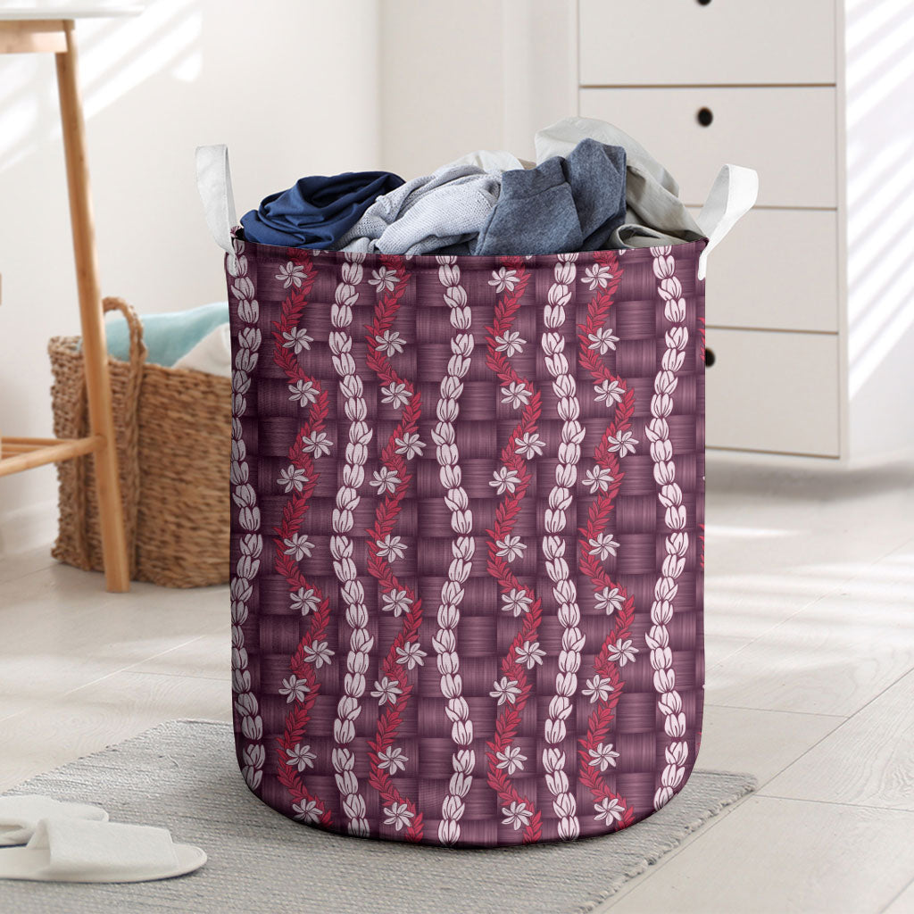 Pikake Maile Tiare Lei Laundry Basket Akala Lauhala Pattern LT01 Pink - Polynesian Pride
