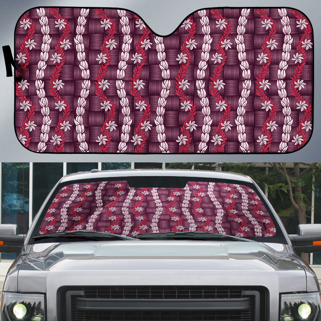 Pikake Maile Tiare Lei Auto Sun Shade Akala Lauhala Pattern LT01 Pink - Polynesian Pride