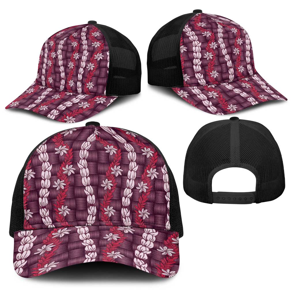 Pikake Maile Tiare Lei Baseball Net Cap Akala Lauhala Pattern