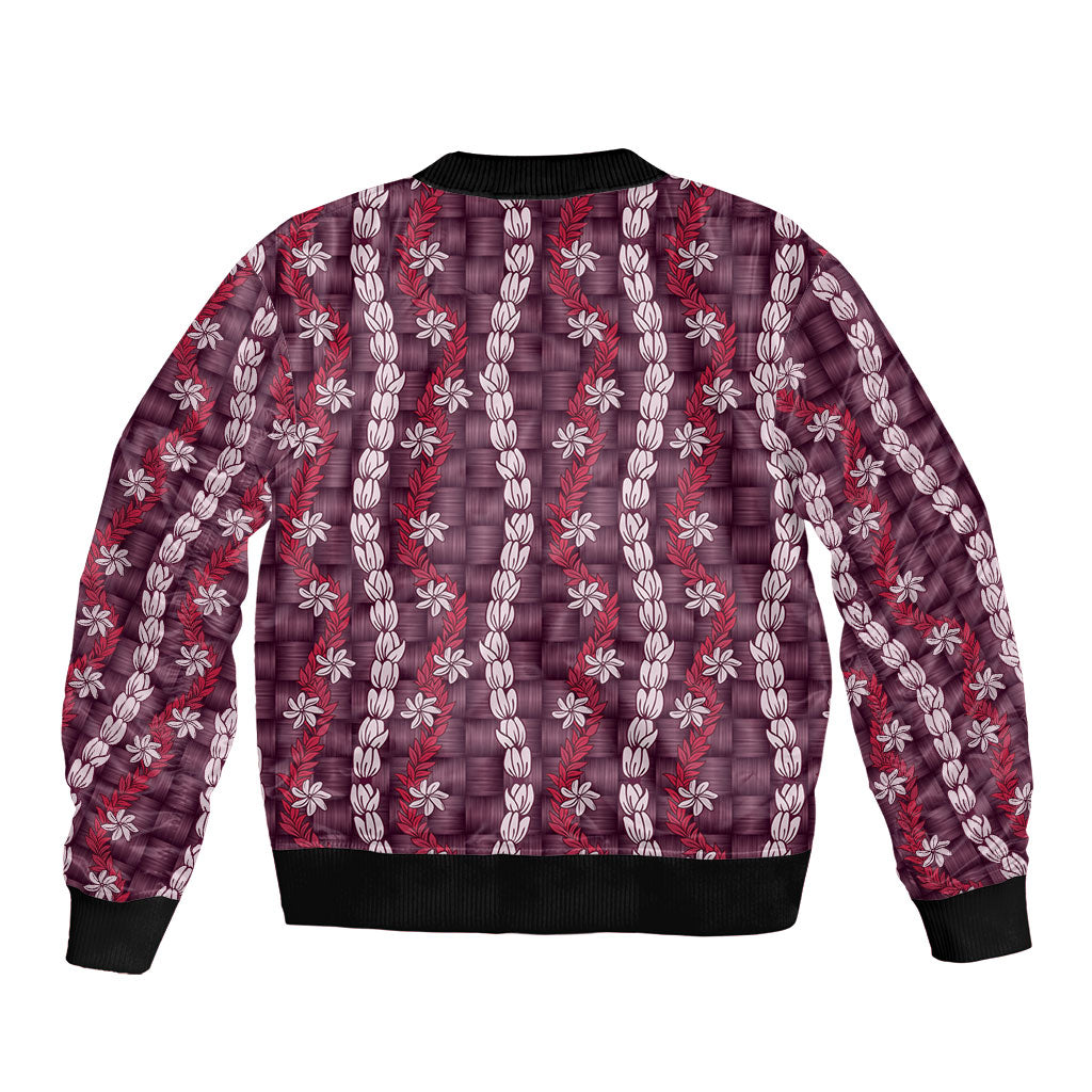 Pikake Maile Tiare Lei Bomber Jacket Akala Lauhala Pattern