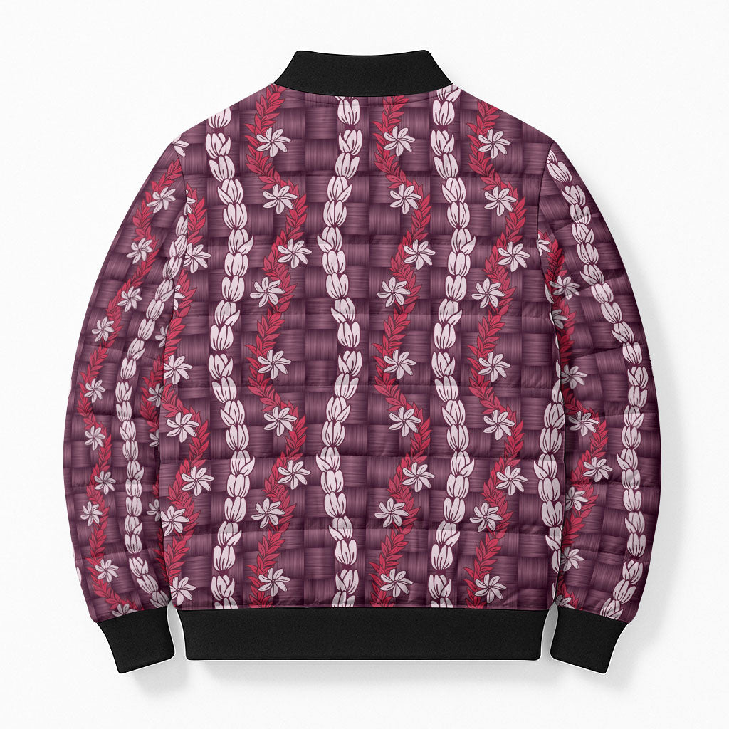 Pikake Maile Tiare Lei Bomber Puffer Jacket Akala Lauhala Pattern