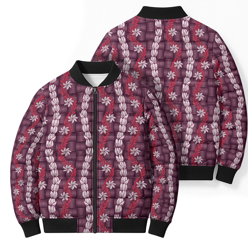 Pikake Maile Tiare Lei Bomber Puffer Jacket Akala Lauhala Pattern