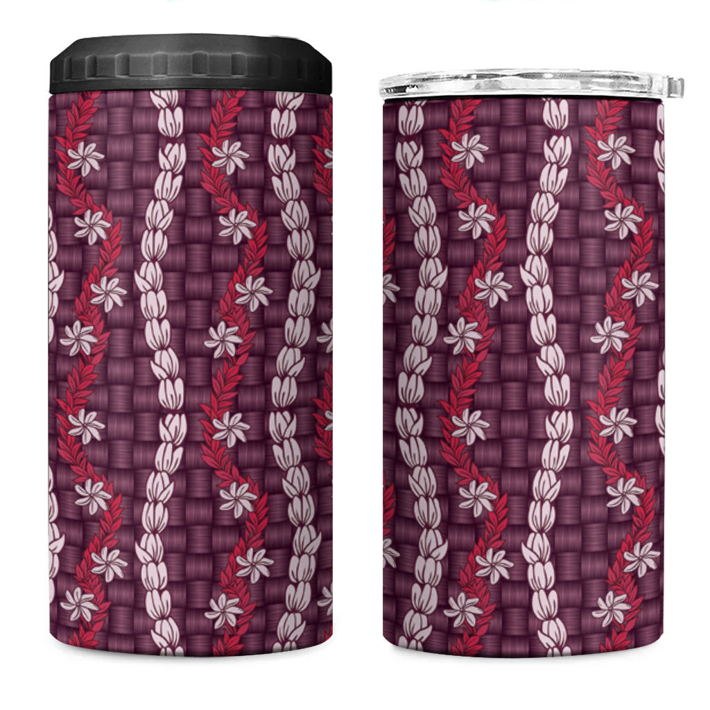 Pikake Maile Tiare Lei 4 in 1 Can Cooler Tumbler Akala Lauhala Pattern