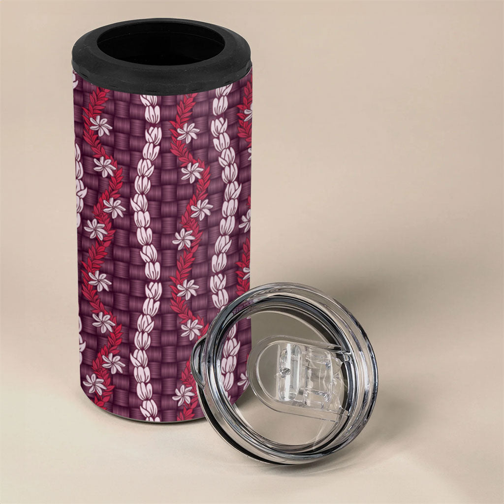 Pikake Maile Tiare Lei 4 in 1 Can Cooler Tumbler Akala Lauhala Pattern