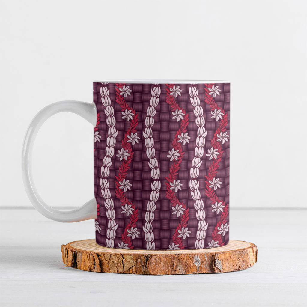 Pikake Maile Tiare Lei Ceramic Mug Akala Lauhala Pattern LT01 Pink - Polynesian Pride