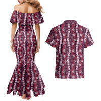 Pikake Maile Tiare Lei Couples Matching Mermaid Dress and Hawaiian Shirt Akala Lauhala Pattern
