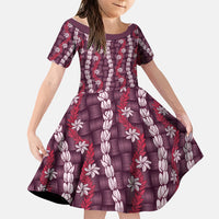 Pikake Maile Tiare Lei Family Matching Long Sleeve Bodycon Dress and Hawaiian Shirt Akala Lauhala Pattern LT01 Daughter's Dress Pink - Polynesian Pride