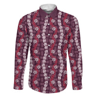 Pikake Maile Tiare Lei Family Matching Long Sleeve Bodycon Dress and Hawaiian Shirt Akala Lauhala Pattern LT01 Dad's Shirt - Long Sleeve Pink - Polynesian Pride