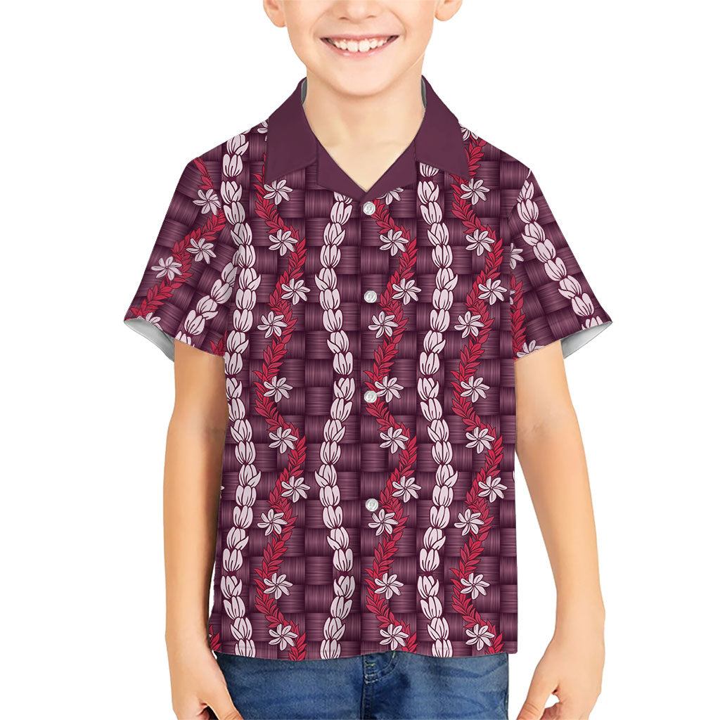 Pikake Maile Tiare Lei Family Matching Long Sleeve Bodycon Dress and Hawaiian Shirt Akala Lauhala Pattern LT01 Son's Shirt Pink - Polynesian Pride