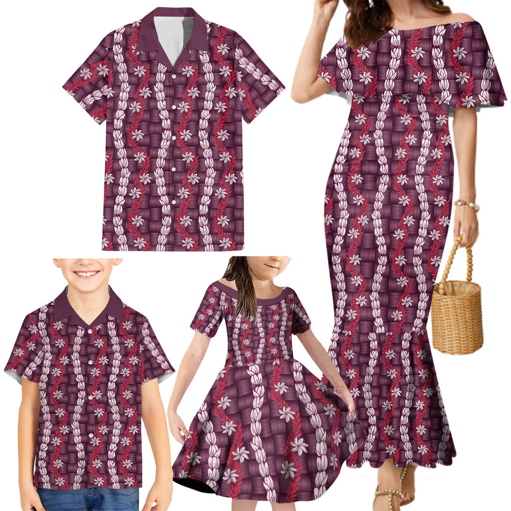 Pikake Maile Tiare Lei Family Matching Mermaid Dress and Hawaiian Shirt Akala Lauhala Pattern LT01 - Polynesian Pride