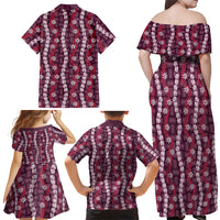 Pikake Maile Tiare Lei Family Matching Off Shoulder Maxi Dress and Hawaiian Shirt Akala Lauhala Pattern LT01 - Polynesian Pride