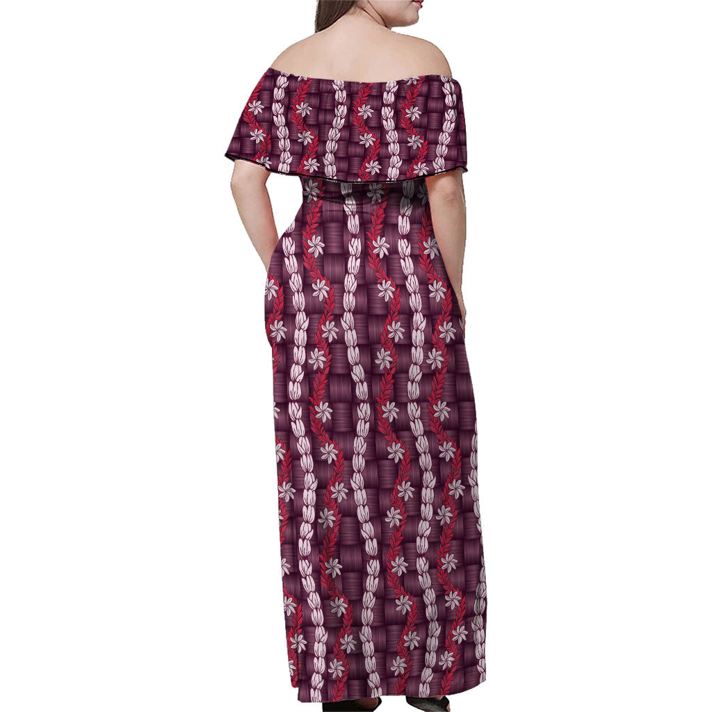 Pikake Maile Tiare Lei Family Matching Off Shoulder Maxi Dress and Hawaiian Shirt Akala Lauhala Pattern LT01 - Polynesian Pride