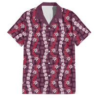 Pikake Maile Tiare Lei Family Matching Off Shoulder Short Dress and Hawaiian Shirt Akala Lauhala Pattern LT01 Dad's Shirt - Short Sleeve Pink - Polynesian Pride