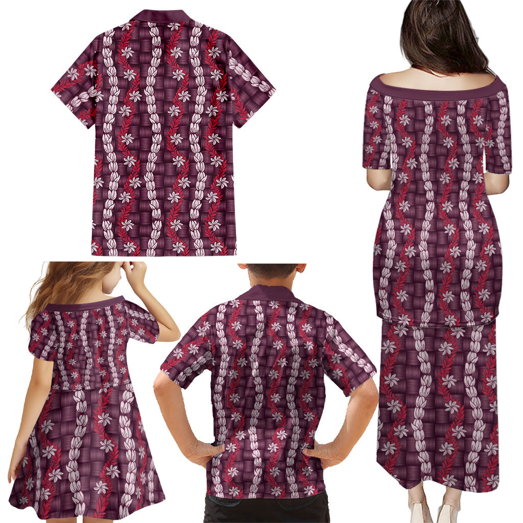 Pikake Maile Tiare Lei Family Matching Puletasi and Hawaiian Shirt Akala Lauhala Pattern