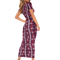 Pikake Maile Tiare Lei Family Matching Short Sleeve Bodycon Dress and Hawaiian Shirt Akala Lauhala Pattern LT01 - Polynesian Pride