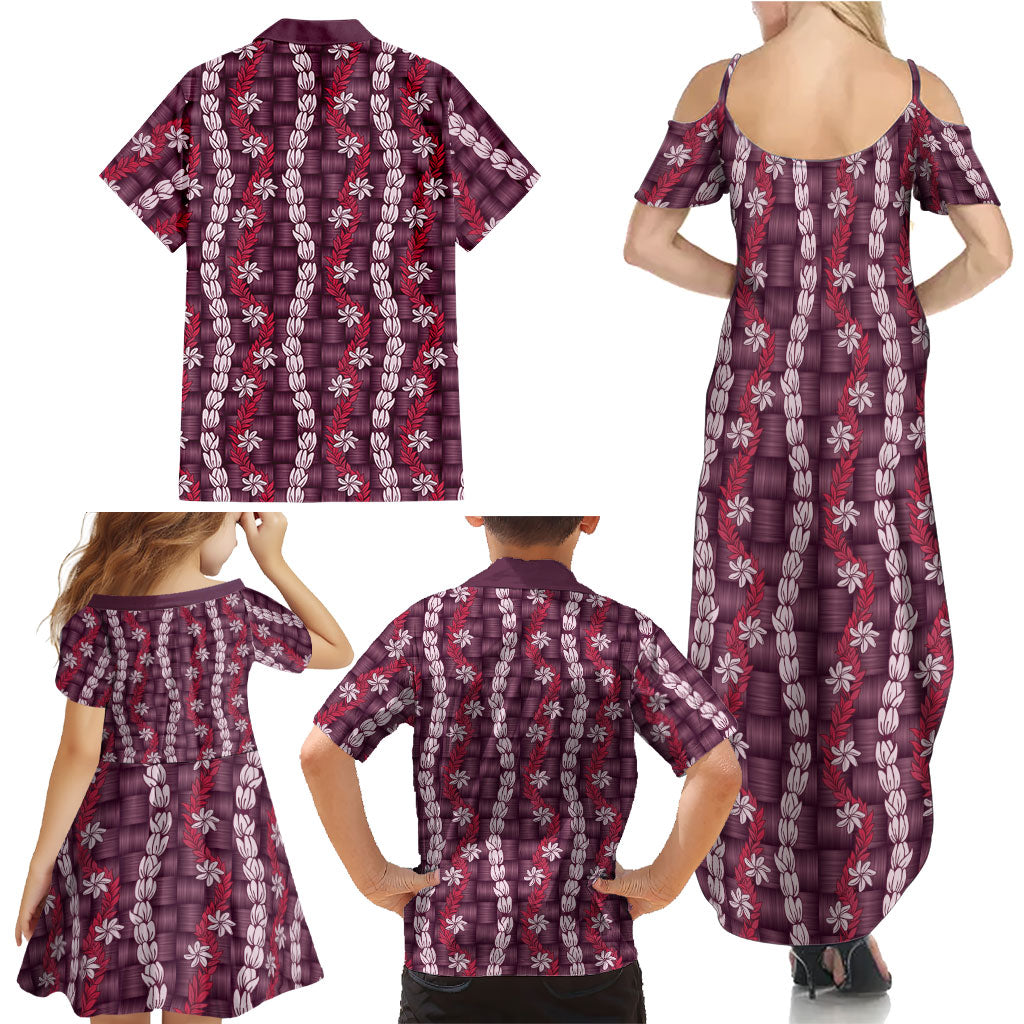 Pikake Maile Tiare Lei Family Matching Summer Maxi Dress and Hawaiian Shirt Akala Lauhala Pattern LT01 - Polynesian Pride
