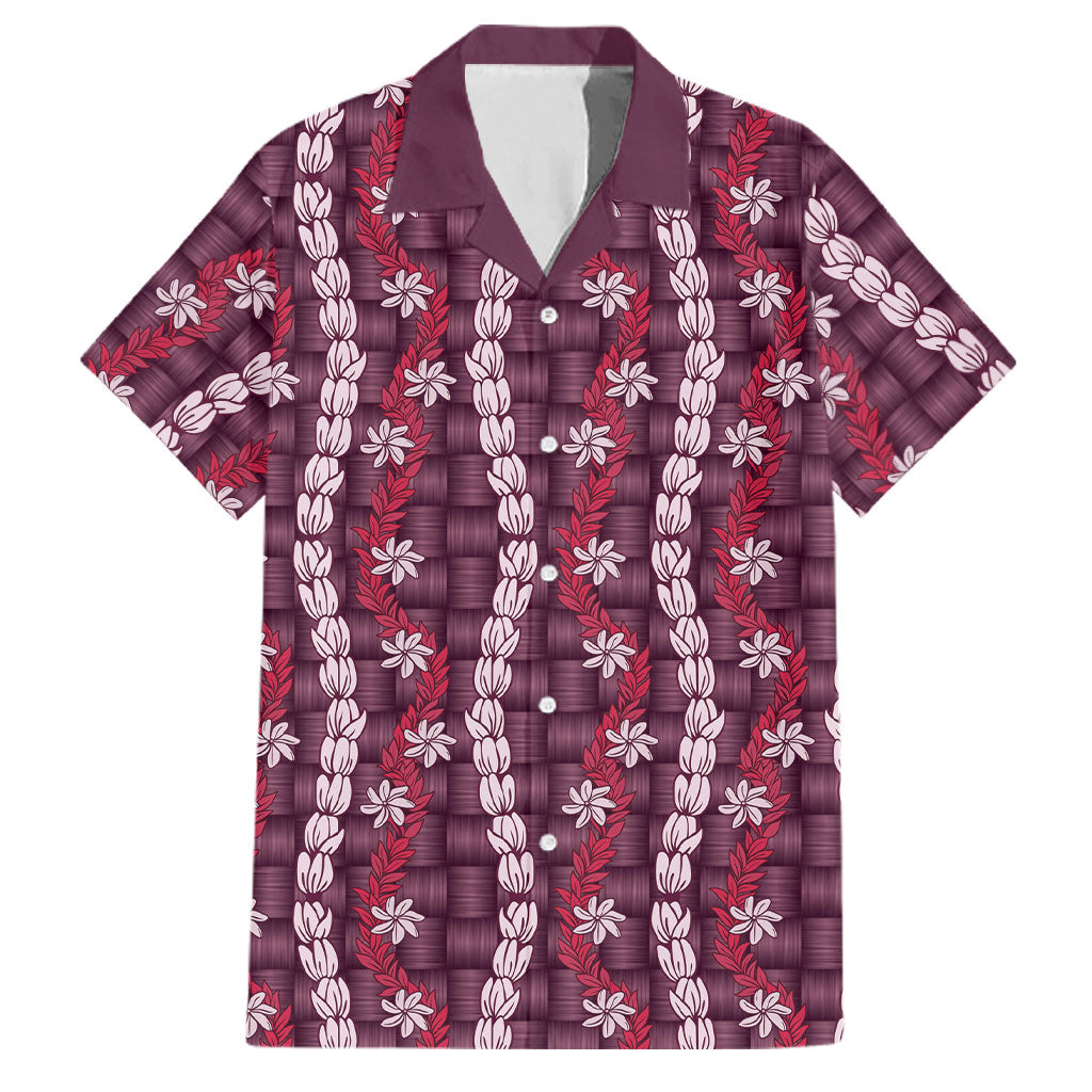 Pikake Maile Tiare Lei Family Matching Summer Maxi Dress and Hawaiian Shirt Akala Lauhala Pattern LT01 Dad's Shirt - Short Sleeve Pink - Polynesian Pride