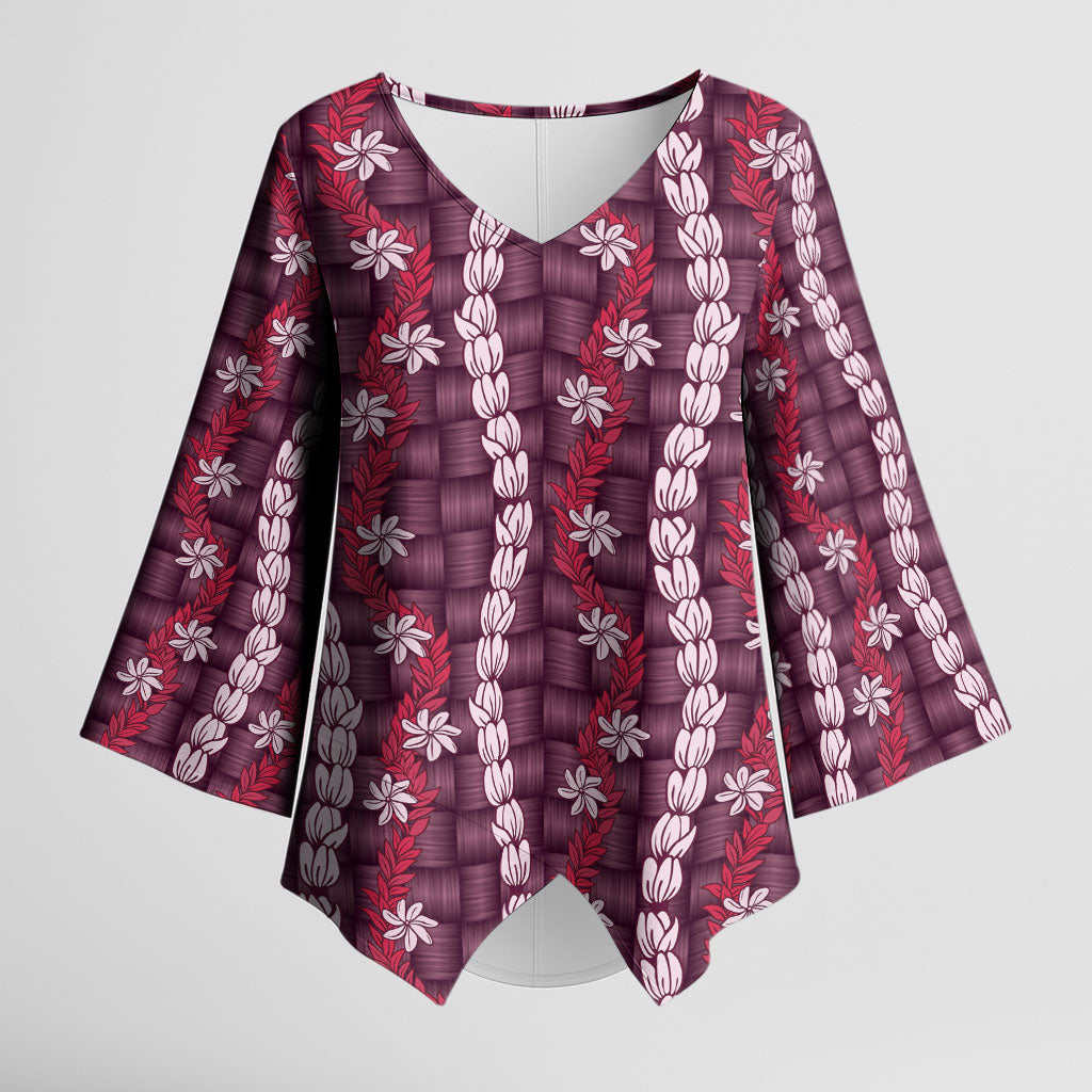 Pikake Maile Tiare Lei Kimono Sleeve Blouse Akala Lauhala Pattern