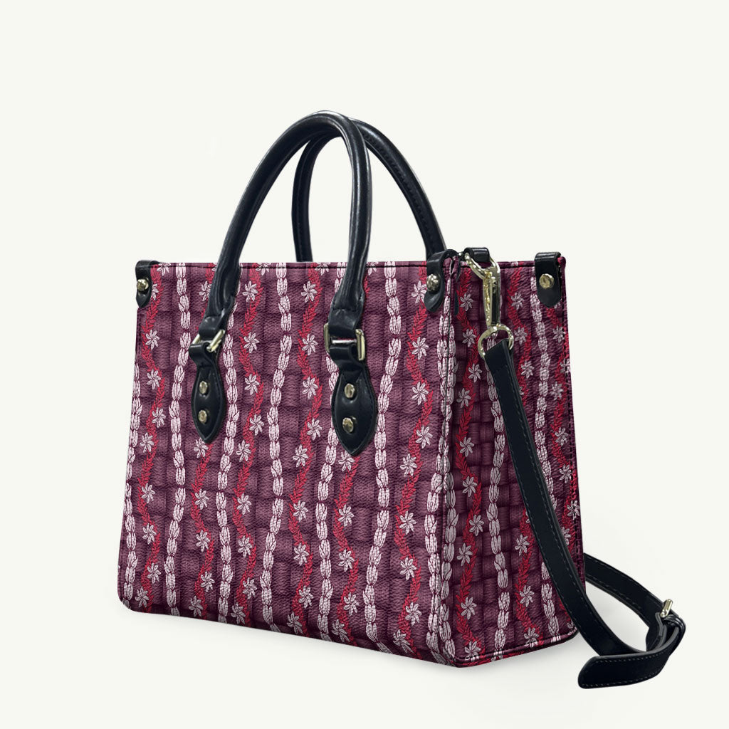 Pikake Maile Tiare Lei Leather Bag Akala Lauhala Pattern LT01 Pink - Polynesian Pride
