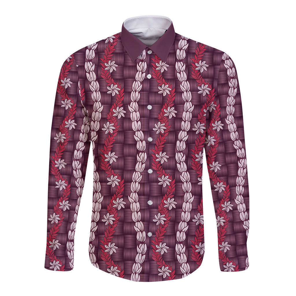 Pikake Maile Tiare Lei Long Sleeve Button Shirt Akala Lauhala Pattern LT01 Unisex Pink - Polynesian Pride
