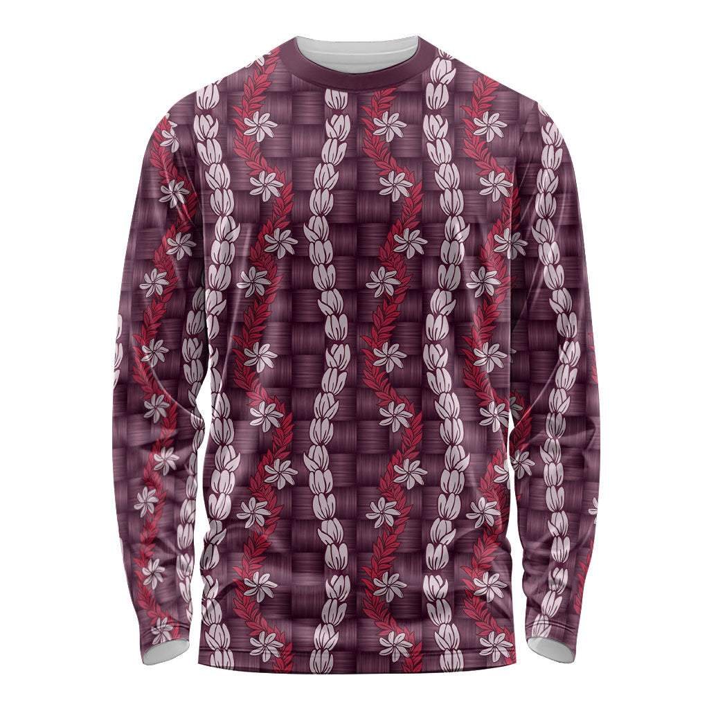 Pikake Maile Tiare Lei Long Sleeve Shirt Akala Lauhala Pattern LT01 Unisex Pink - Polynesian Pride