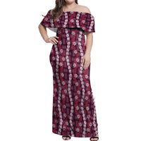 Pikake Maile Tiare Lei Off Shoulder Maxi Dress Akala Lauhala Pattern