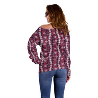 Pikake Maile Tiare Lei Off Shoulder Sweater Akala Lauhala Pattern