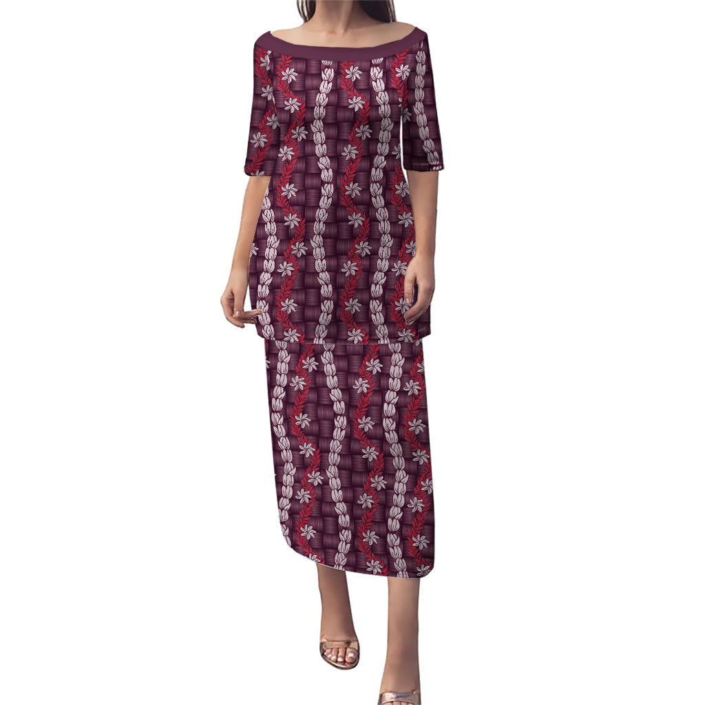 Pikake Maile Tiare Lei Puletasi Akala Lauhala Pattern LT01 Long Dress Pink - Polynesian Pride