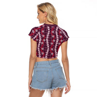 Pikake Maile Tiare Lei Raglan Cropped T Shirt Akala Lauhala Pattern
