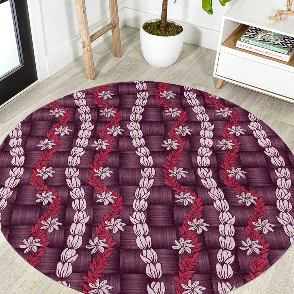 Pikake Maile Tiare Lei Round Carpet Akala Lauhala Pattern LT01 Pink - Polynesian Pride