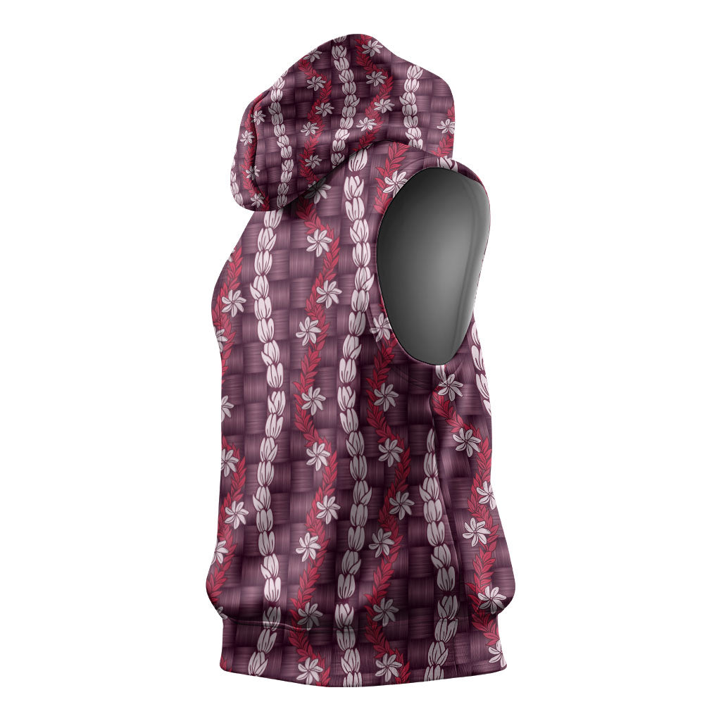 Pikake Maile Tiare Lei Sleeveless Hoodie Akala Lauhala Pattern