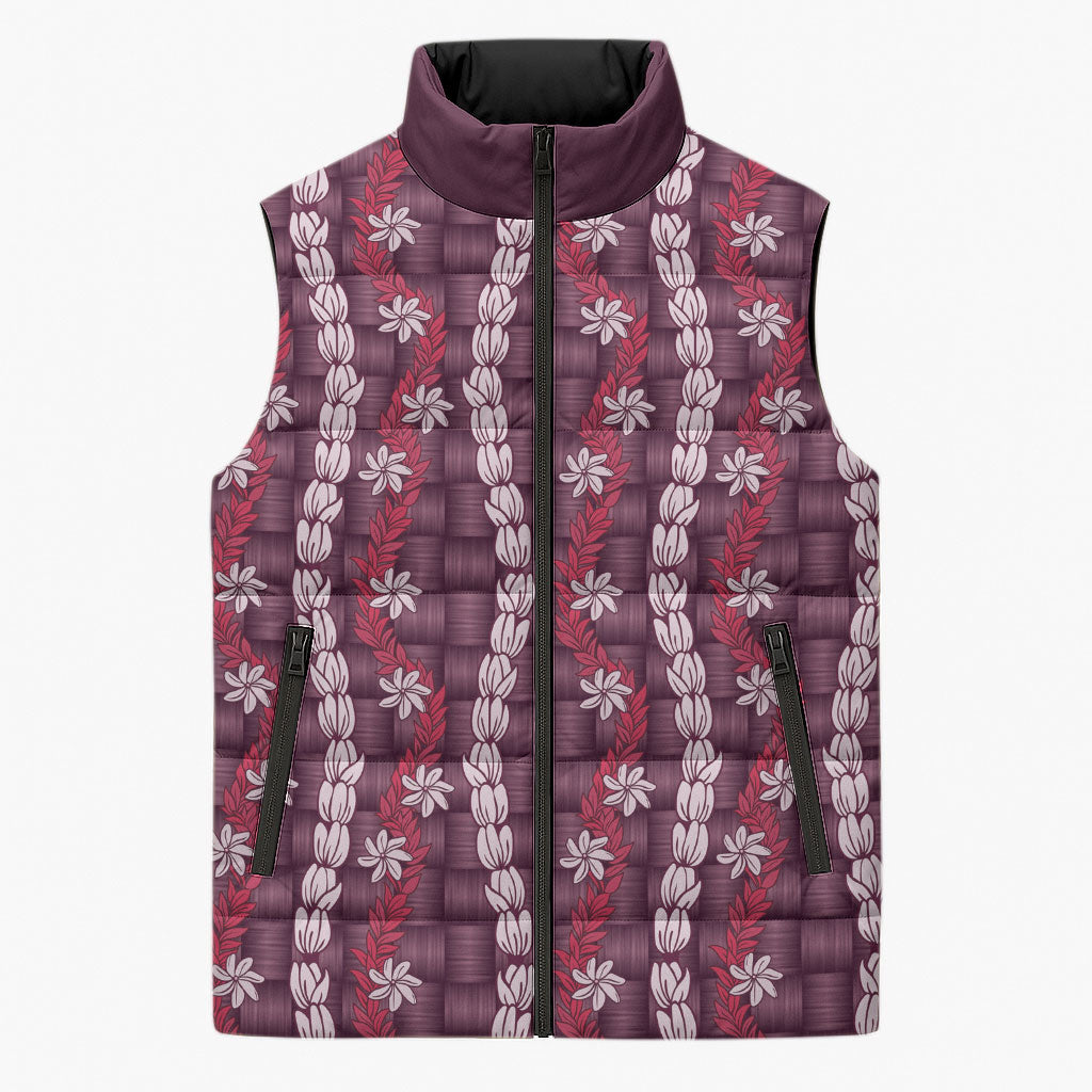 Pikake Maile Tiare Lei Sleeveless Puffer Jacket Akala Lauhala Pattern LT01 Unisex Pink - Polynesian Pride