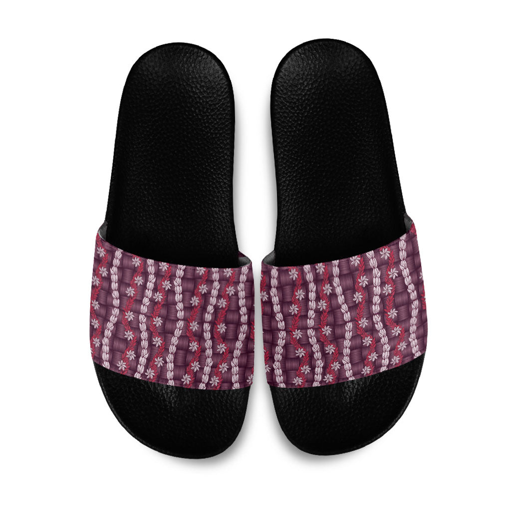 Pikake Maile Tiare Lei Slide Sandals Akala Lauhala Pattern LT01 Pink - Polynesian Pride