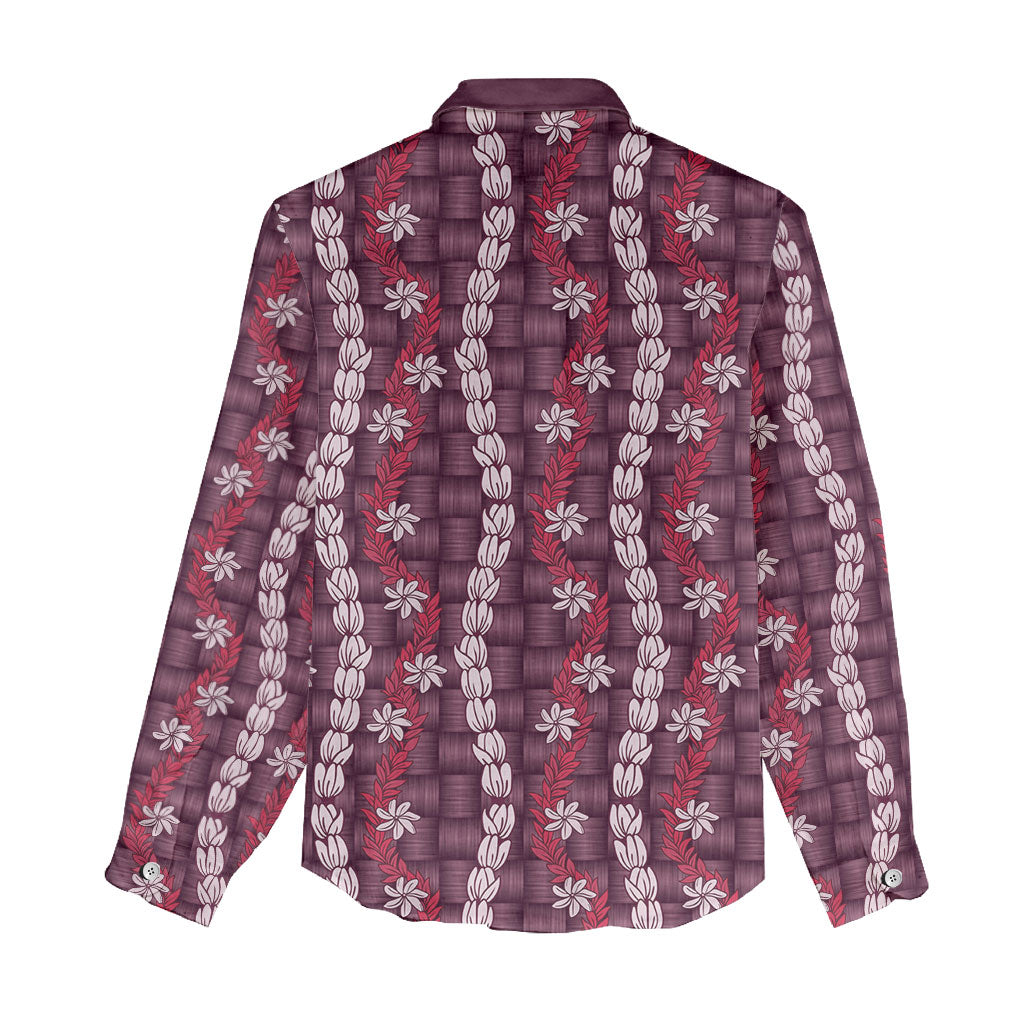 Pikake Maile Tiare Lei Women Casual Shirt Akala Lauhala Pattern