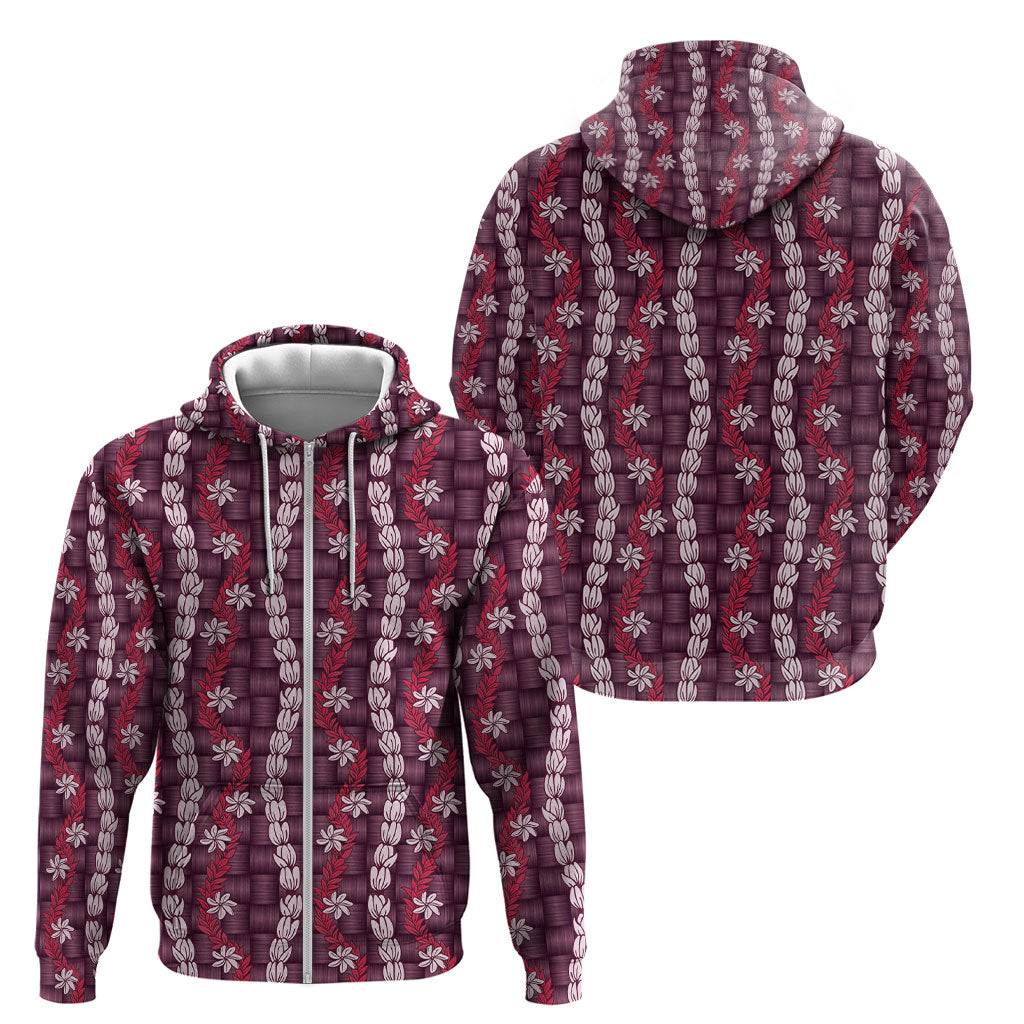 Pikake Maile Tiare Lei Zip Hoodie Akala Lauhala Pattern