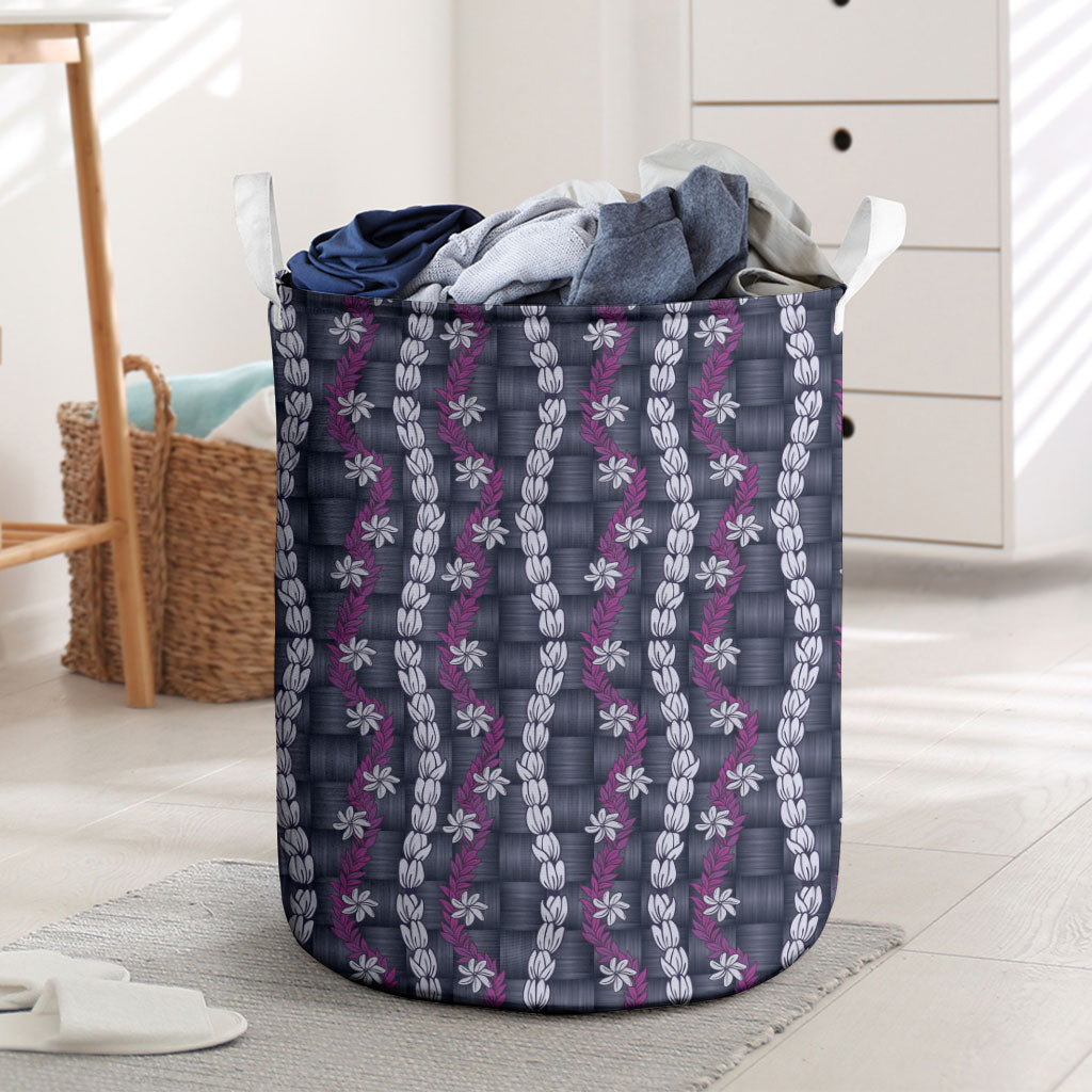 Pikake Maile Tiare Lei Laundry Basket Poni Lauhala Pattern LT01 Purple - Polynesian Pride