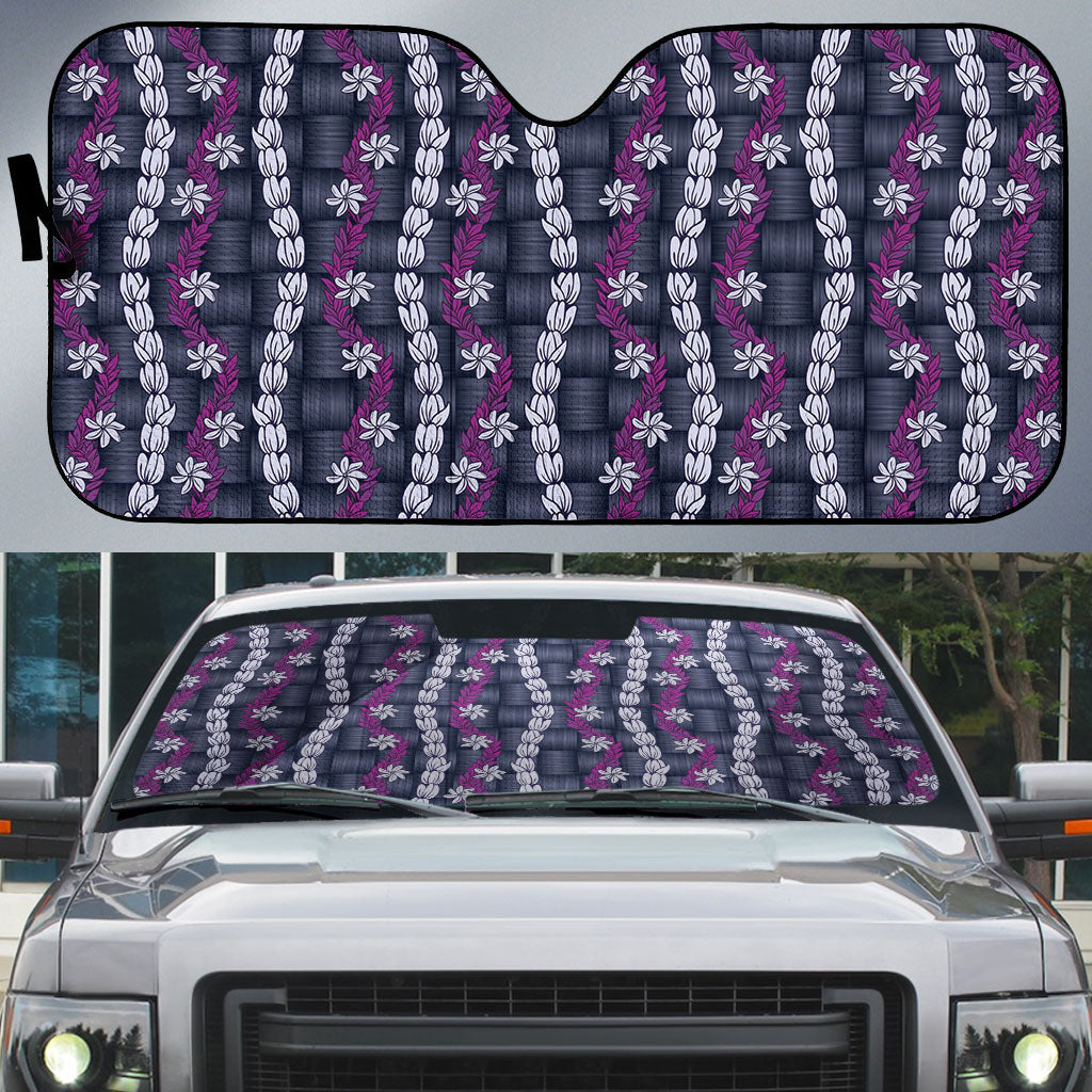 Pikake Maile Tiare Lei Auto Sun Shade Poni Lauhala Pattern